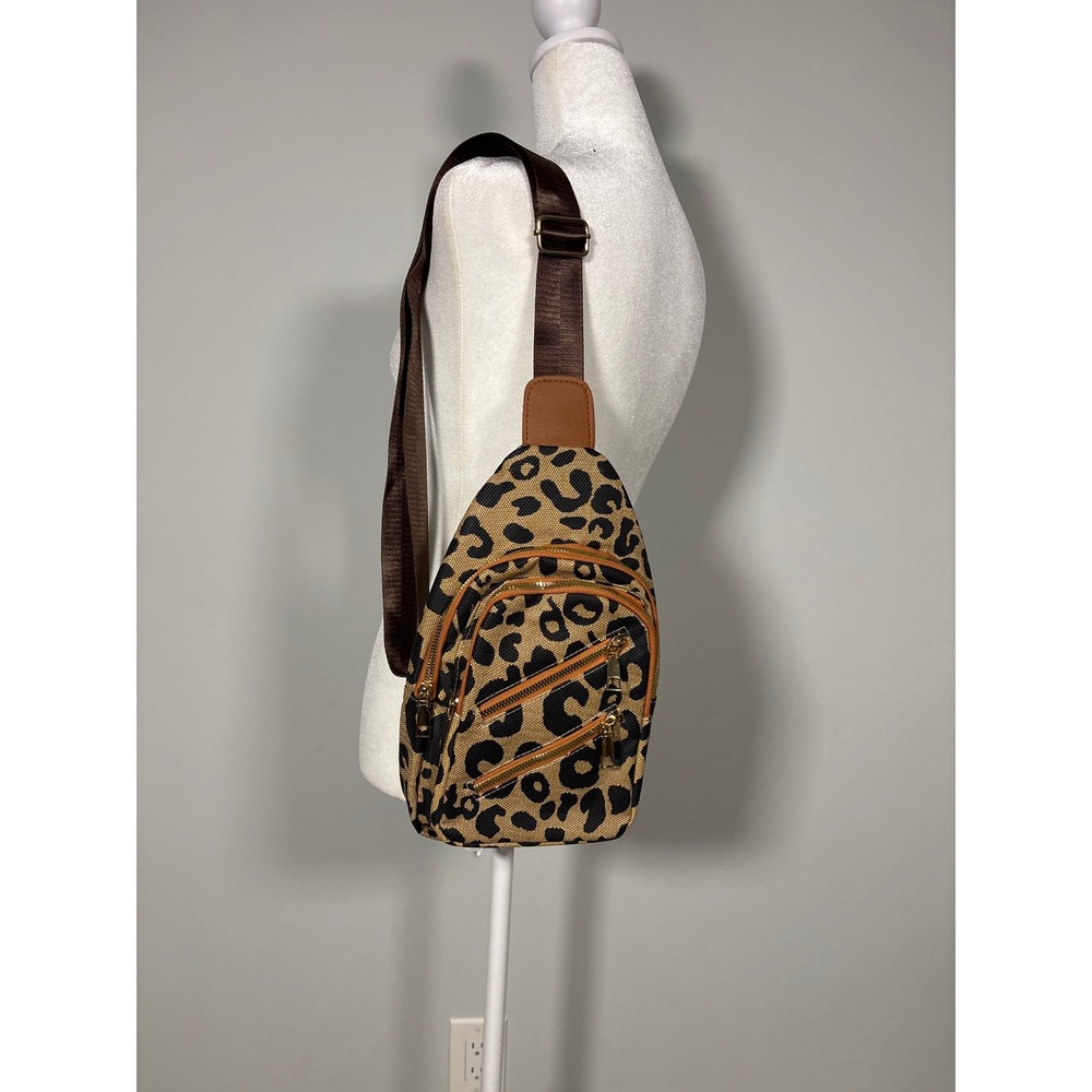 Sling Bag Womens Brown Leopard Print Crossbody Utility Y2K Festival Animal Print